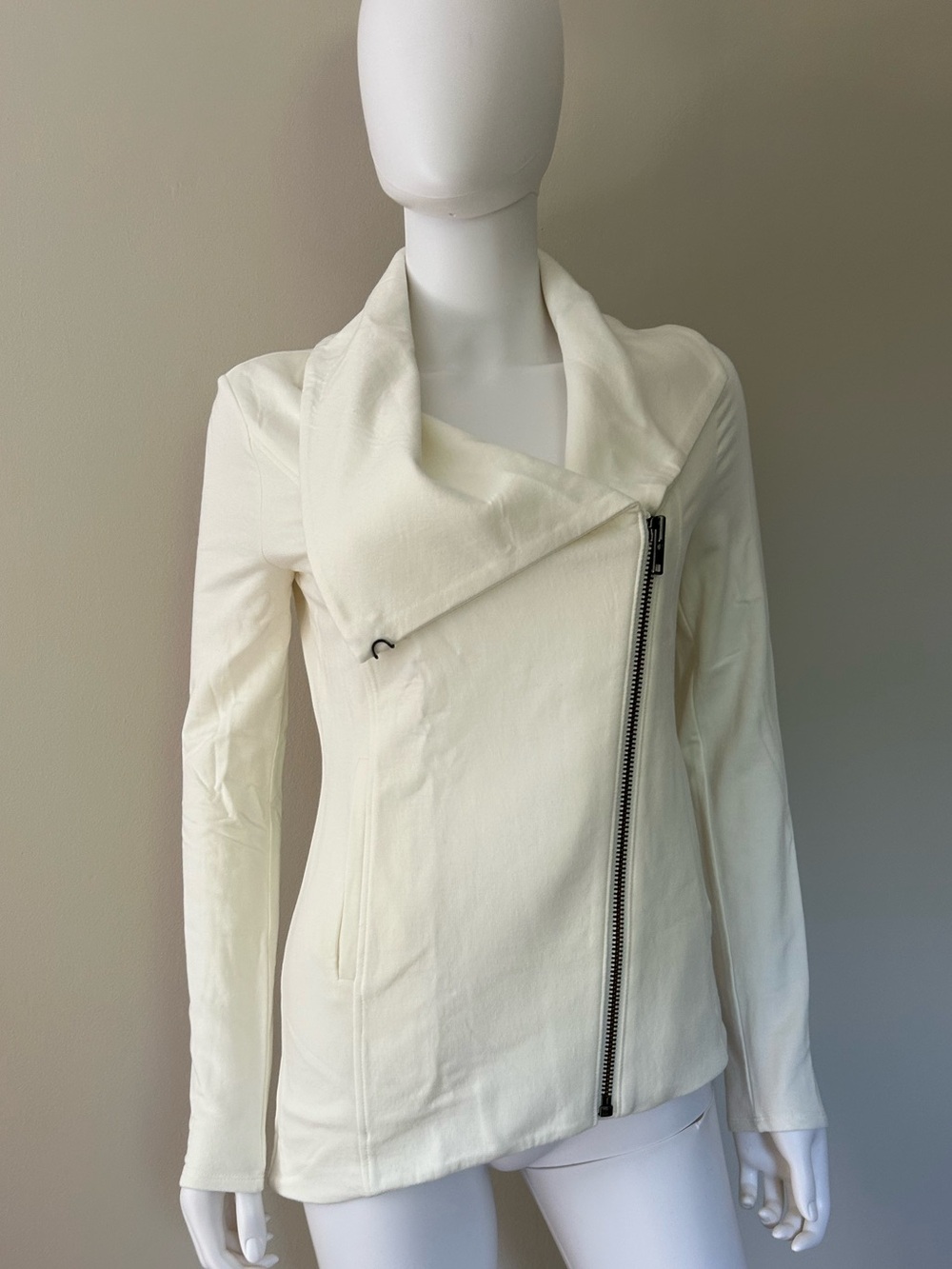 Helmut Lang Moto Zip Sweatshirt Jacket Winter White Petite P NWT $230